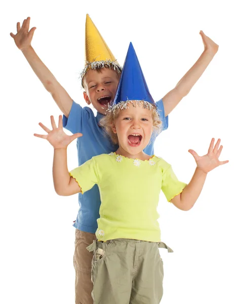 お祝い帽子で幸せな子供 — ストック写真