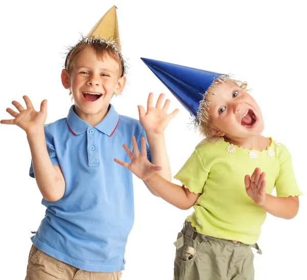 お祝い帽子で幸せな子供 — ストック写真