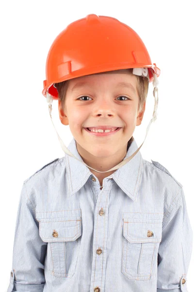 Дитина в будівельному шоломі — стокове фото