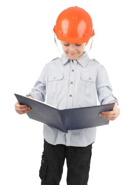 Child in a building helmet — Stock Photo, Image