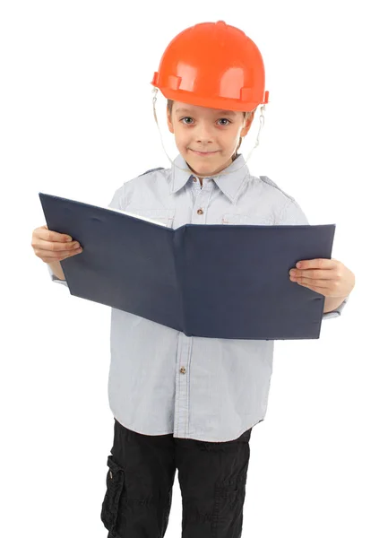 Boy Building Helmet Isolated White — Stock Photo, Image