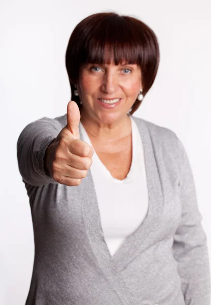 Success Happy Mid Adult Woman Focus Hand — Stock Photo, Image