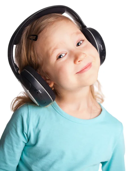 Petite fille dans les écouteurs — Photo