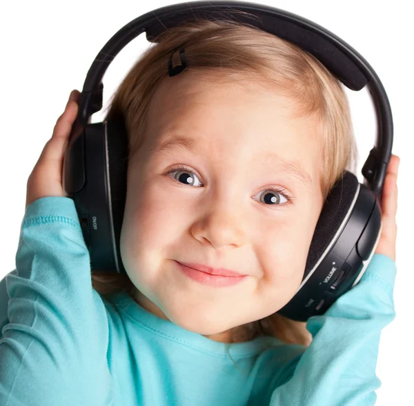 Little girl in headphones — Stock Photo, Image