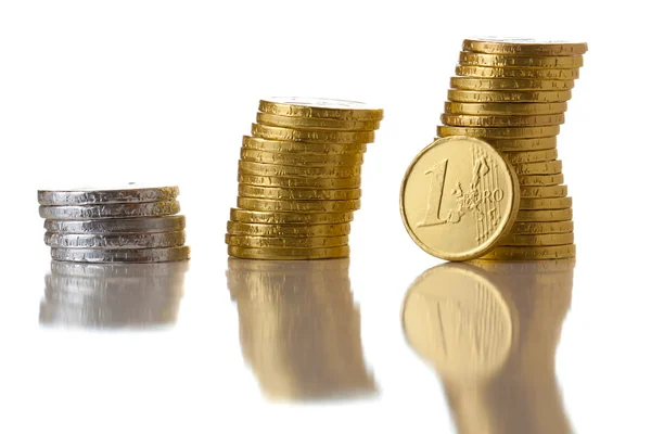 Moneda Euro Sobre Fondo Blanco Macro Primer Plano —  Fotos de Stock