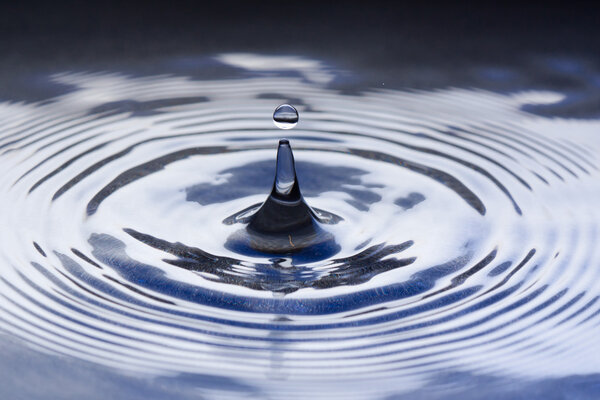 Water drop splashing macro with waves