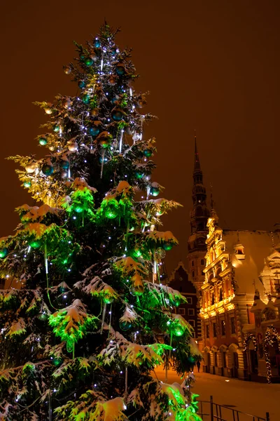 Christmas Fir Decorations Winter Night — Stock Photo, Image