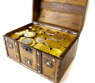 Altın euro para ile dolu kutusunu açmak
