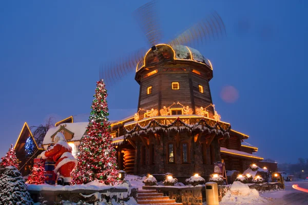 Windmill with christmass decorations — Stock Photo, Image