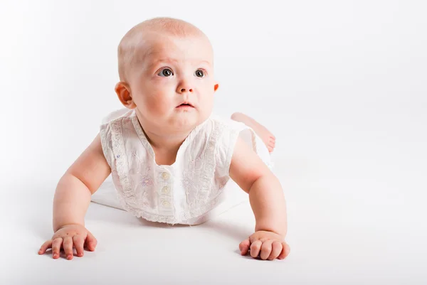Retrato Bebê Fundo Branco — Fotografia de Stock