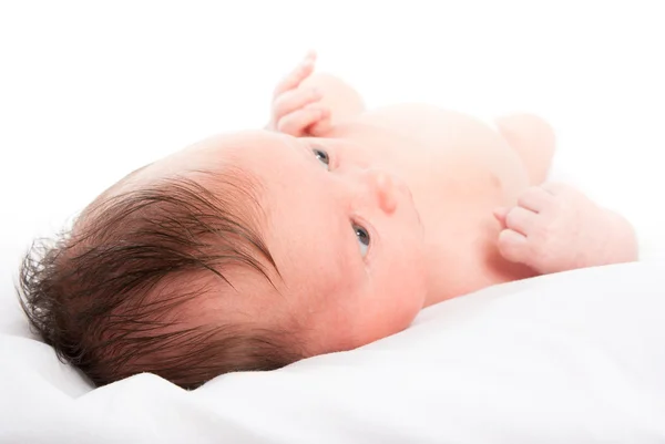 Novorozené Dítě Zblízka Bílém Pozadí — Stock fotografie