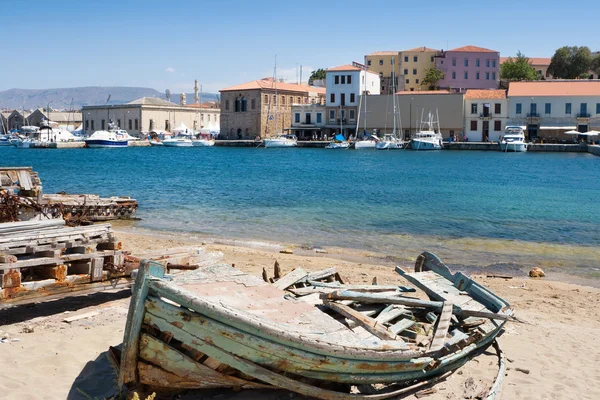Starych łodzi rybackich. Chania, Kreta, Grecja — Zdjęcie stockowe