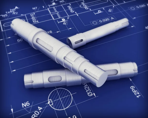 stock image Mechanical sketch with 3d model