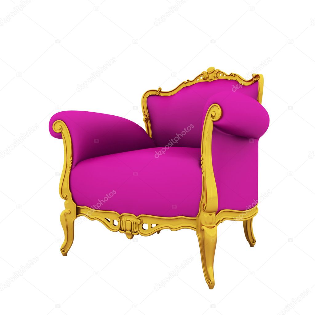 Classic glossy pink armchair isolated on a white background