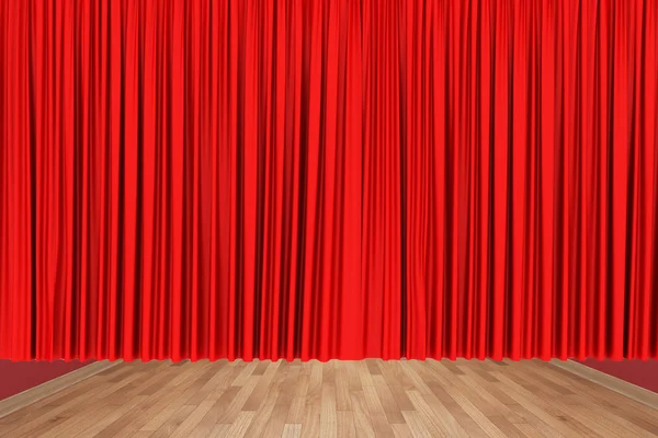 赤の劇場の幕と空の部屋の レンダリング — ストック写真