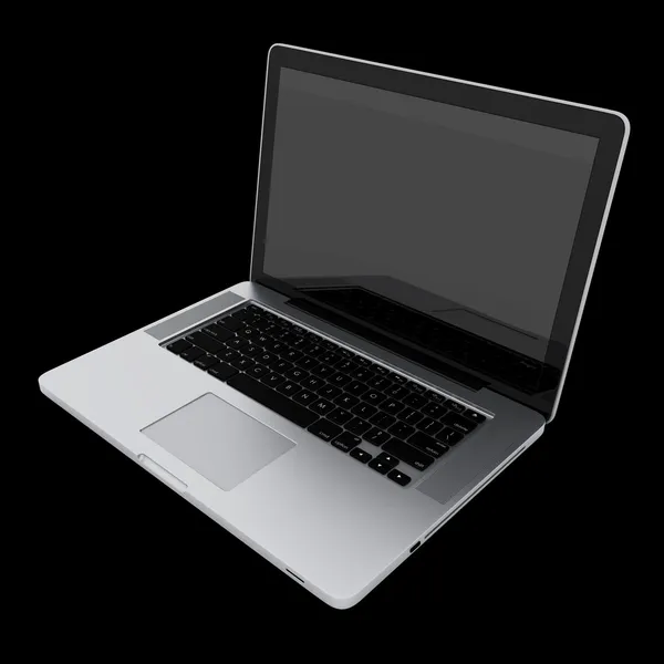 Laptop moderno isolado em preto com reflexos — Fotografia de Stock