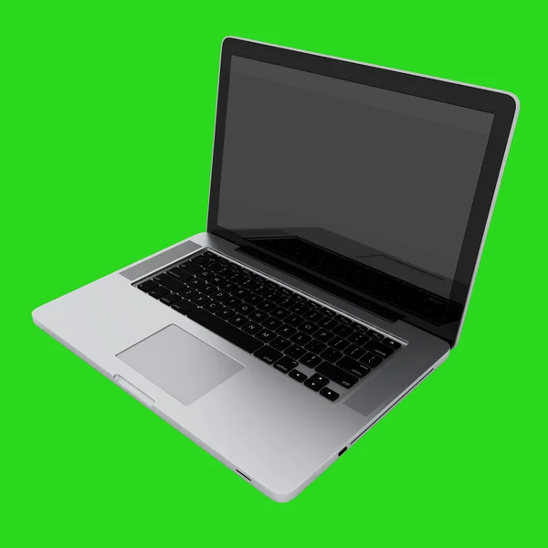 Nowoczesny laptop na białym tle na zielony z odbicia — Zdjęcie stockowe
