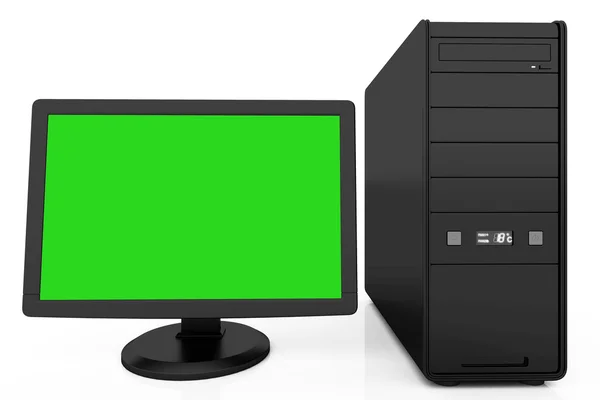 黑色的桌面计算机上，在白色背景的 3d 插图 — 图库照片
