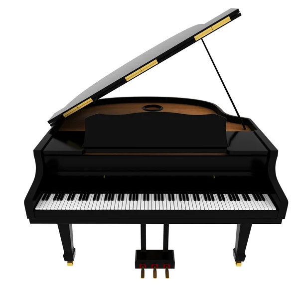 Echte zwarte grand piano geïsoleerd op wit — Stockfoto