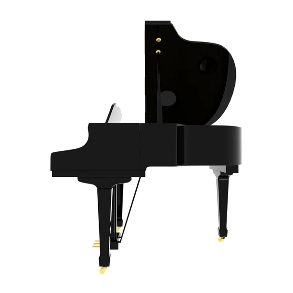 Real black grand piano isolated on white — Stock Photo, Image