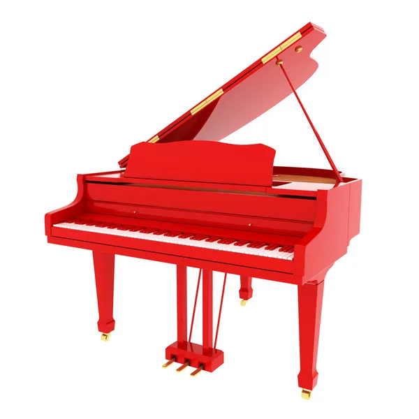 白で隔離される赤い実のグランド ピアノ — ストック写真