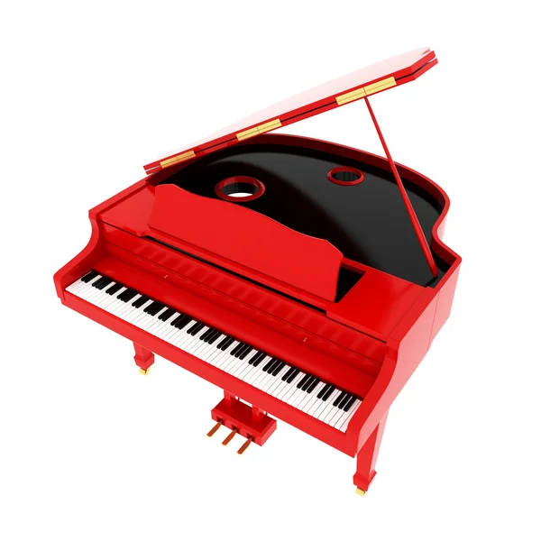 Riktiga Röda Grand Piano Isolerad Vit — Stockfoto