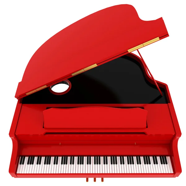 Gerçek kırmızı kuyruklu piyano üzerinde beyaz izole — Stok fotoğraf