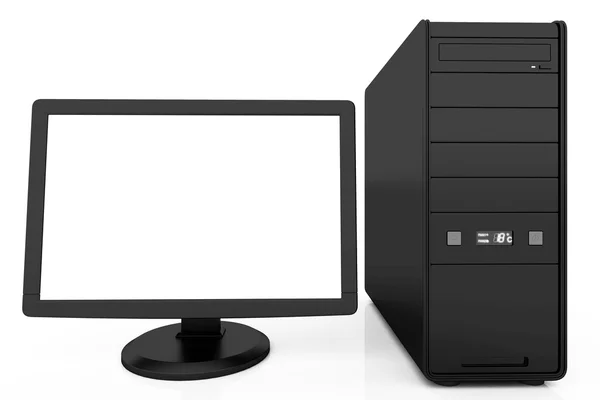 Ilustração 3d de computador desktop preto, sobre fundo branco — Fotografia de Stock