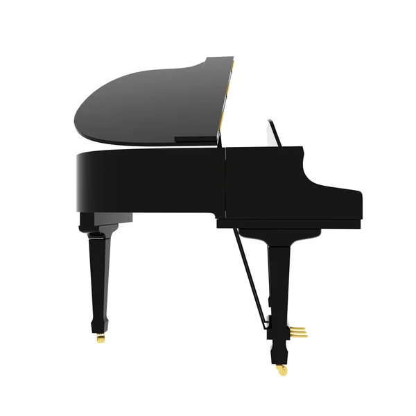 Real Black Grand Piano Isolated White — Stock Photo, Image