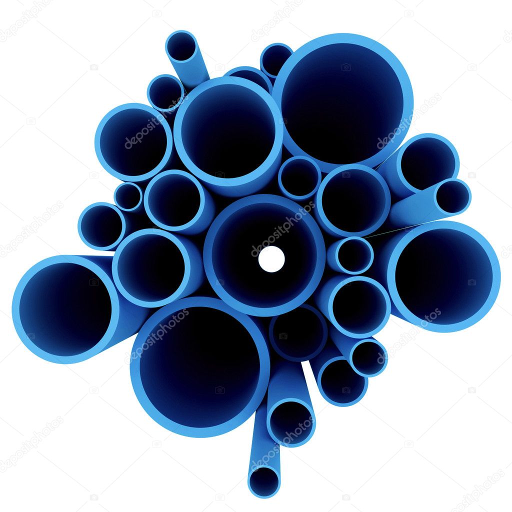 3d rendered blue pipes isolated on white background