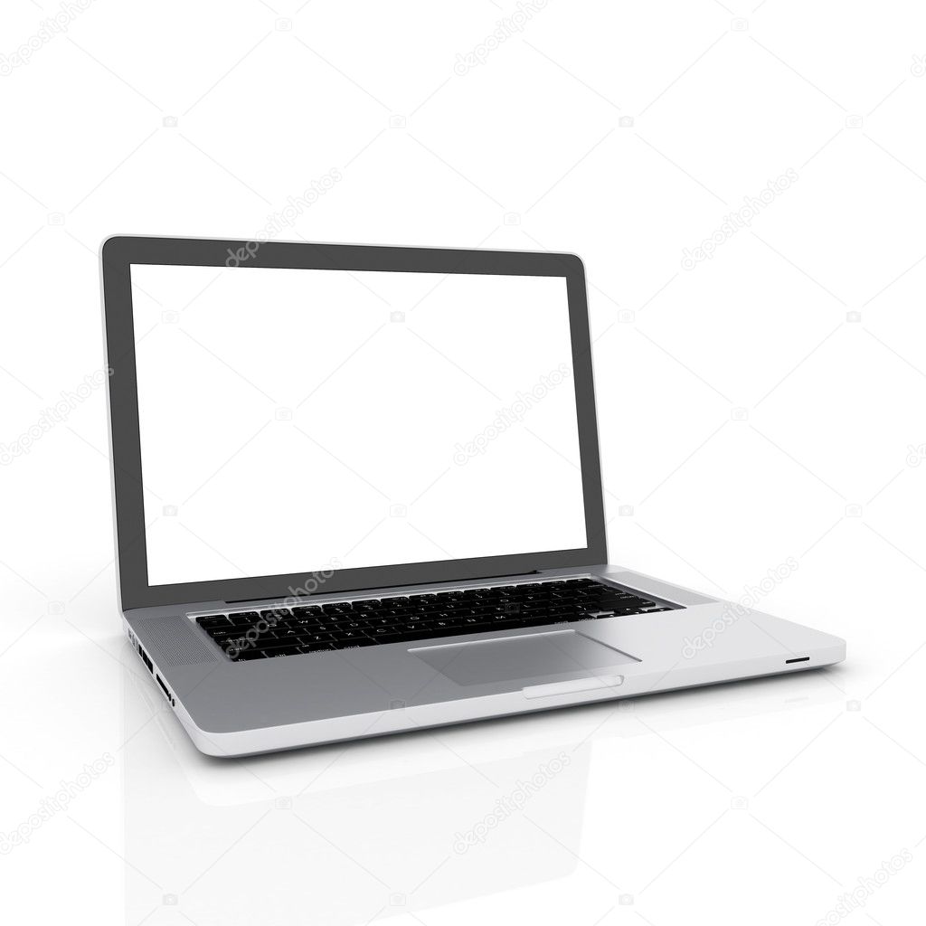 Modern laptop isolated on white with reflections