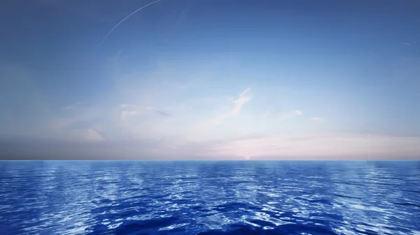 Cielo azul saliendo hacia el horizonte sobre una superficie azul del mar — Foto de Stock