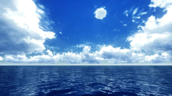 Cielo azul saliendo hacia el horizonte sobre una superficie azul del mar — Foto de Stock
