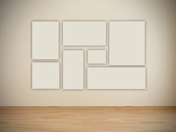 Cornici in bianco nella galleria d'arte — Foto Stock