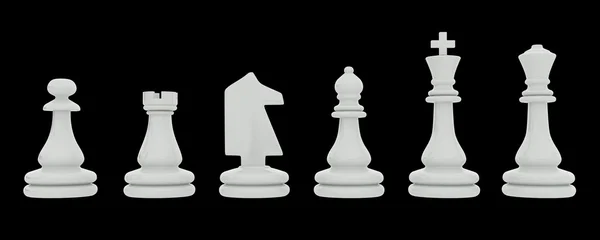 Weiße Schachfiguren isoliert auf schwarzem Hintergrund — Stockfoto