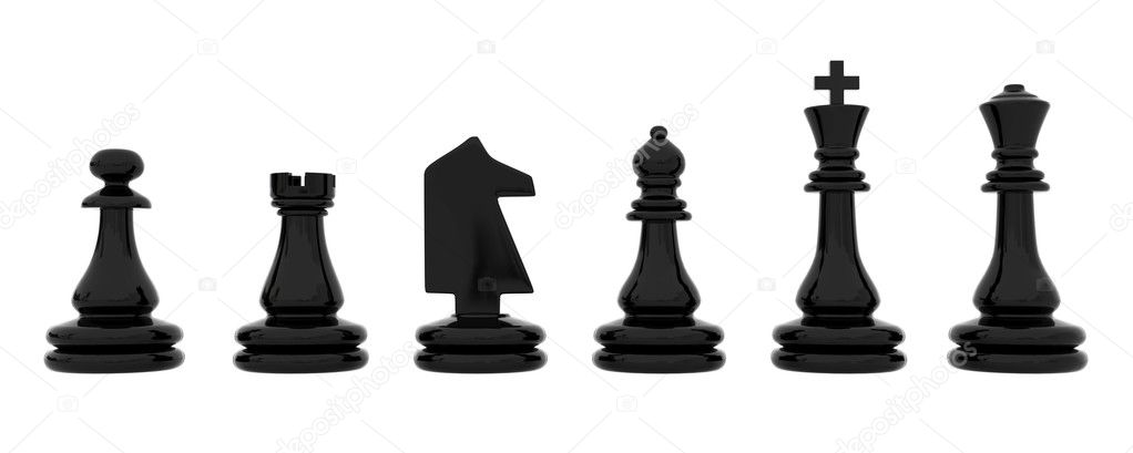 Black chess pieces isolated on white background