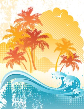 Vector illustration - grunge background with palm trees clipart