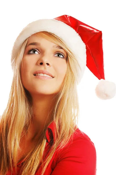 Blondýna v šatech vánočními — Stock fotografie