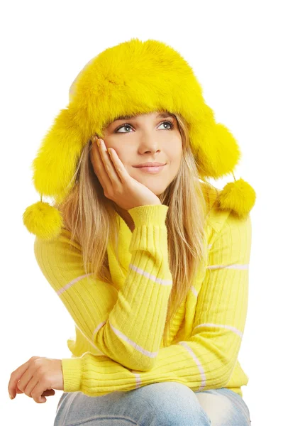 Girl in furry hat — Stock Photo, Image