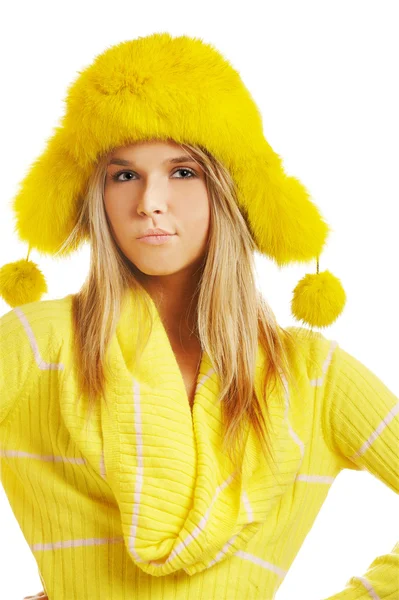 Girl in furry hat — Stock Photo, Image