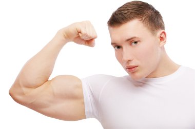 Bodybuilder guy demonstrating biceps clipart