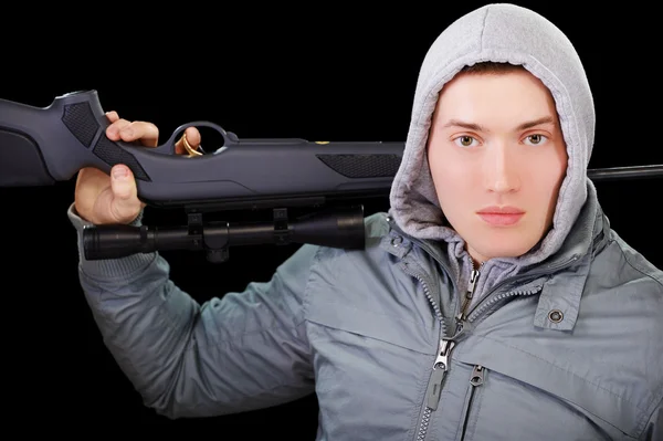 Guy with scoped gun — Stock Photo, Image
