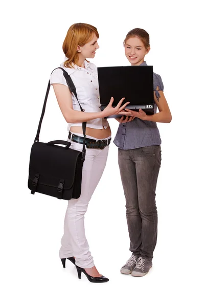 Dvě dívky s notebookem — Stock fotografie