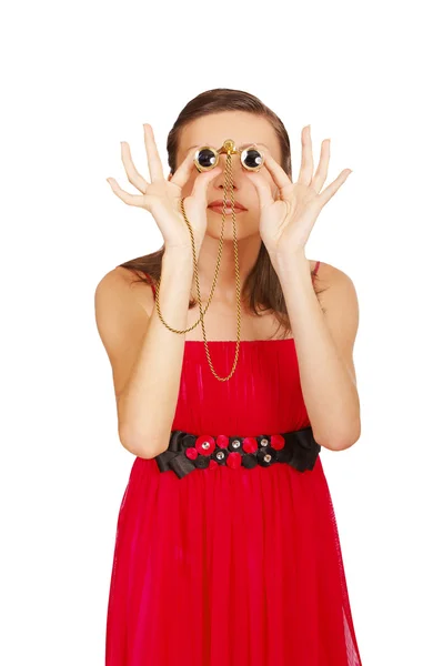Mulher com binocular teatral — Fotografia de Stock