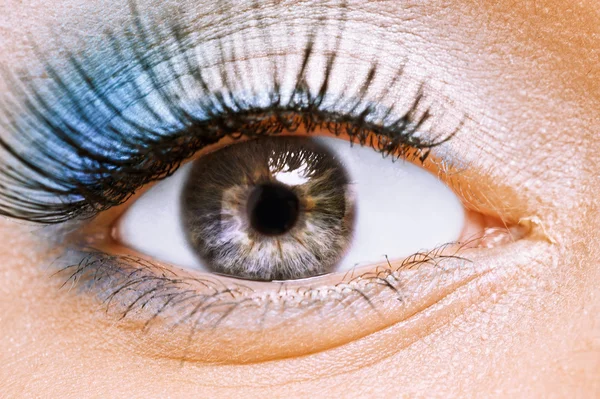 Beleza olho feminino com azul fazer — Fotografia de Stock