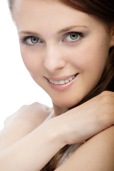 Portrait Beautiful Young Woman White Background — Stock Photo, Image