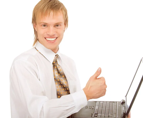 Young businessman with laptop — Stock Photo, Image