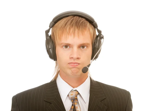 Young blond man in headset — Stock Photo, Image