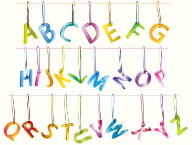 Сute 3d alphabet (caps) on the strings clipart