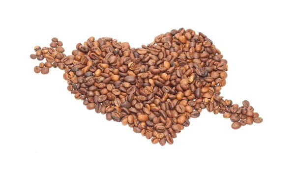 Heart broken through an arrow from the corns of coffees — Stock Photo, Image